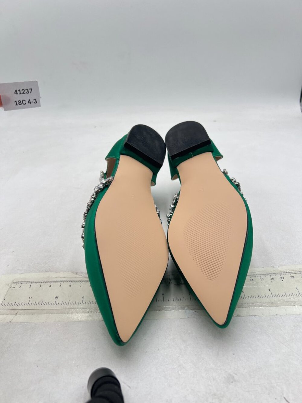 XYD Dark Green Pointed Toe Wedding Sandals Sparkly Rhinestones Ankle Strap Shoes - Picture 8 of 9